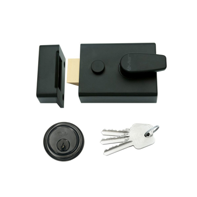Night Latch & Rim Cylinder 60mm Backset - Black