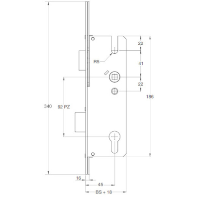 Winkhaus Standard 92mm cc Espag Lock (16mm Face Plate) 45mm backset