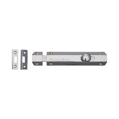 6Inch Surface Mounted Flat Bolt - Polished Chrome